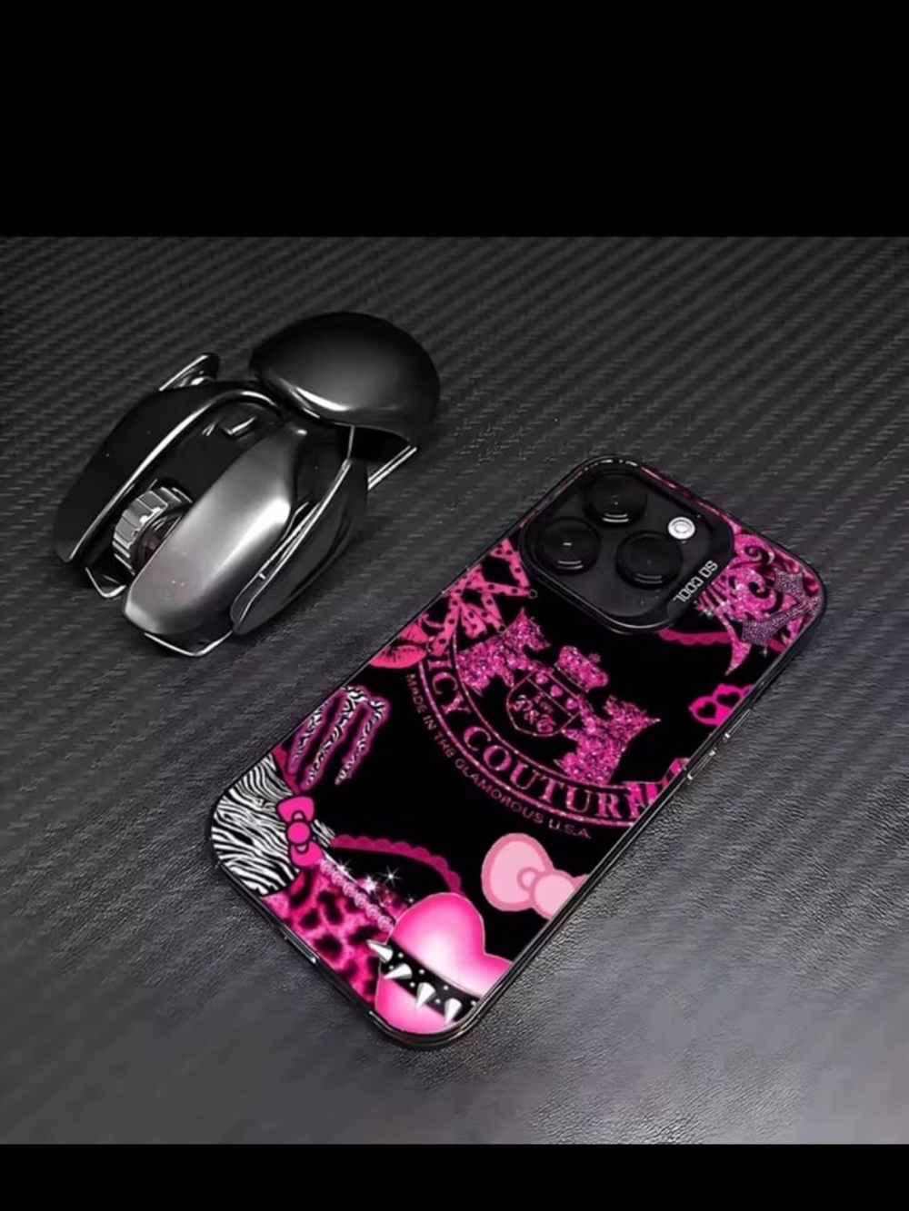 Juicy Couture Black and Hot Pink Graphic Phone Case